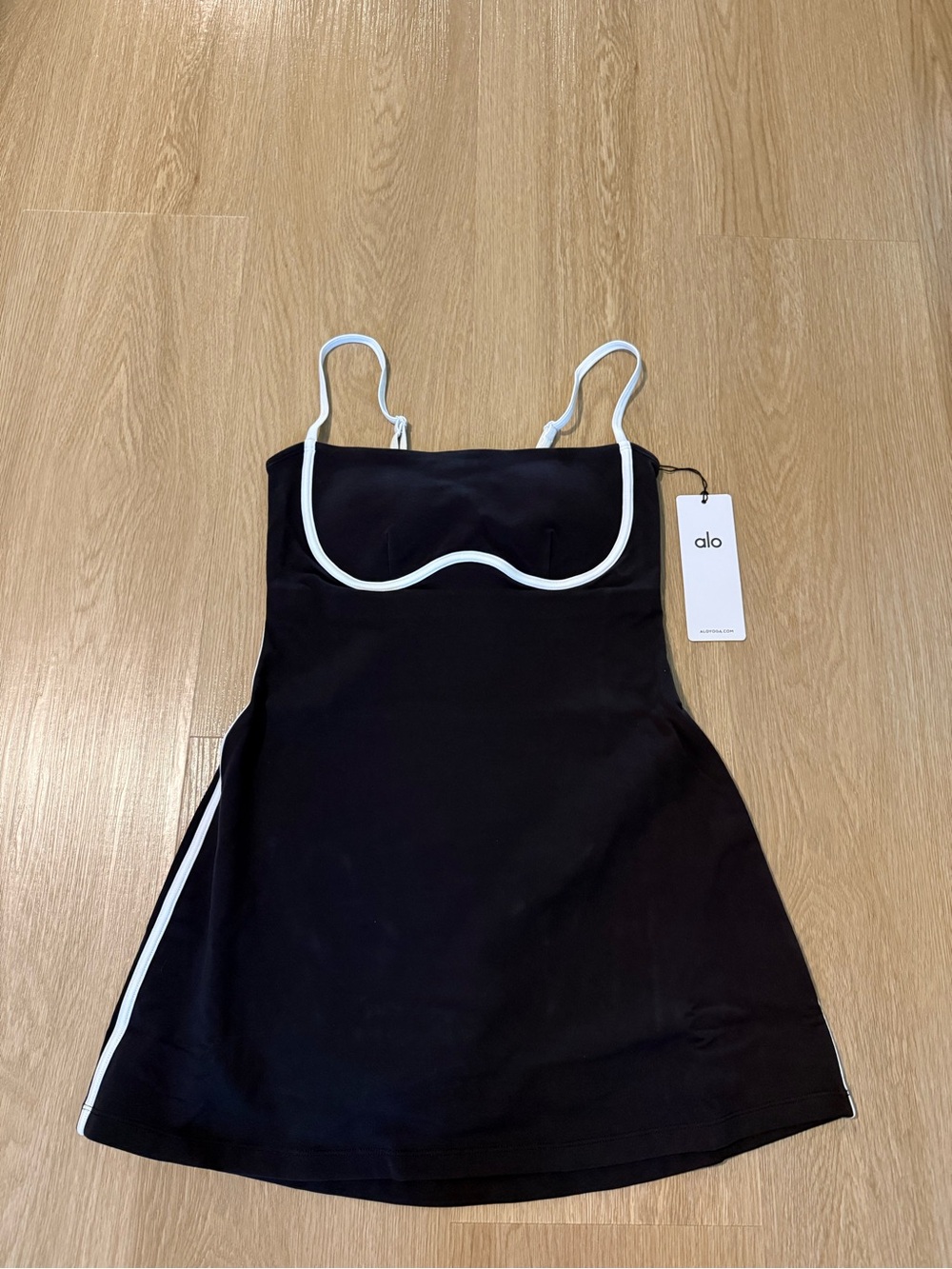 ALO Yoga Airbrush Streamlined Black Dress with White Straps